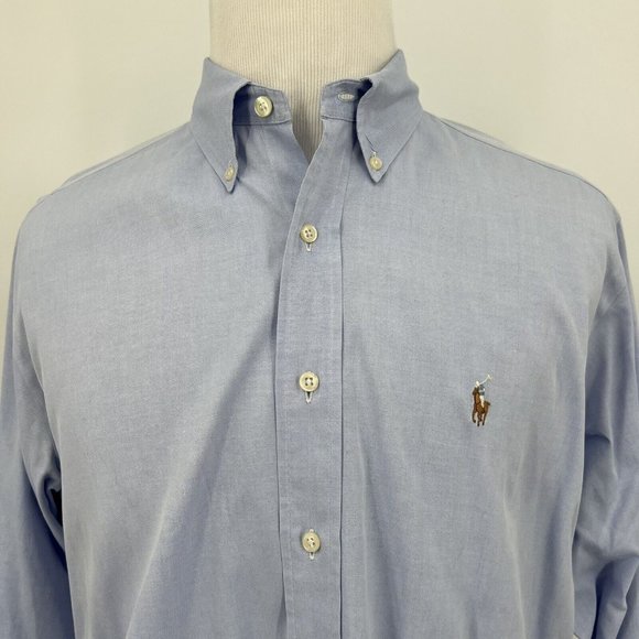 Ralph Lauren Other - Ralph Lauren Yarmouth Men's Dress Casual Shirt Size 16/32 Solid Blue Tan Pony